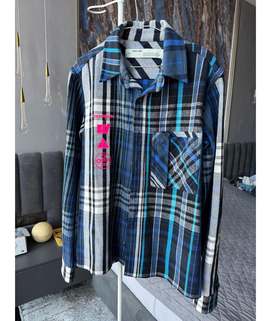 OFF-WHITE Темно-синяя хлопковая рубашка, фото 9