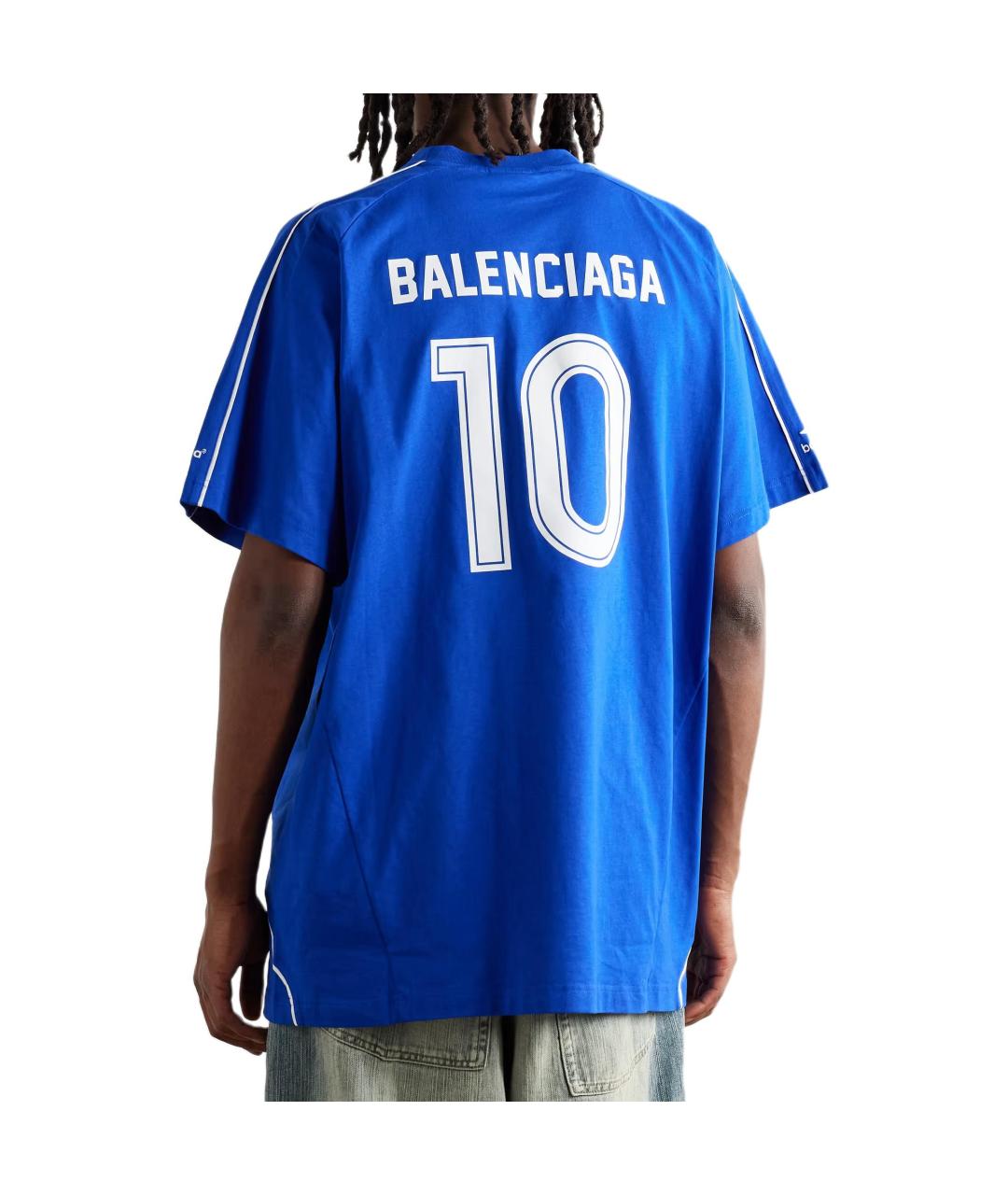 BALENCIAGA Синяя хлопковая футболка, фото 4