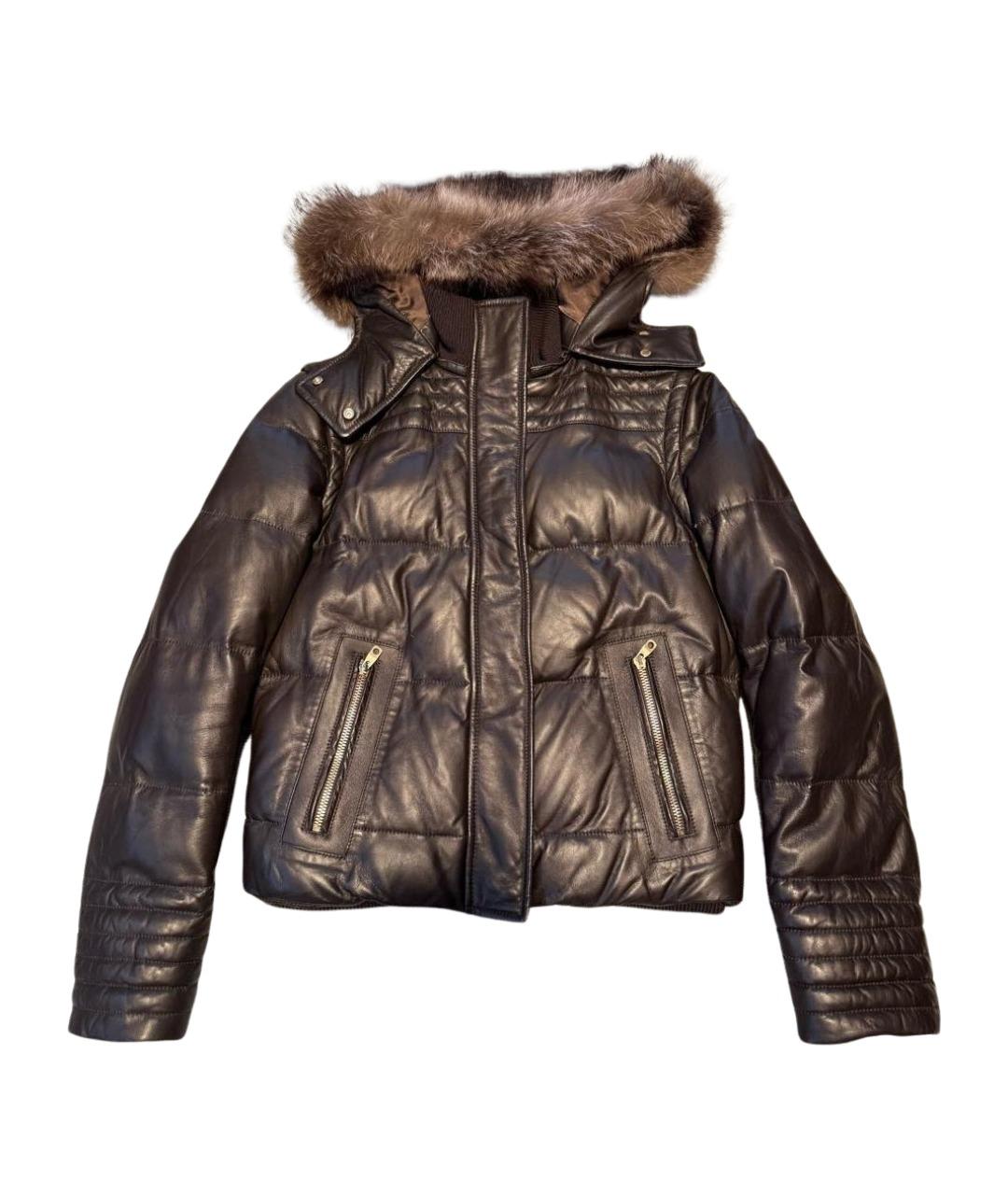 BALLY Коричневый кожаный пуховик, фото 1