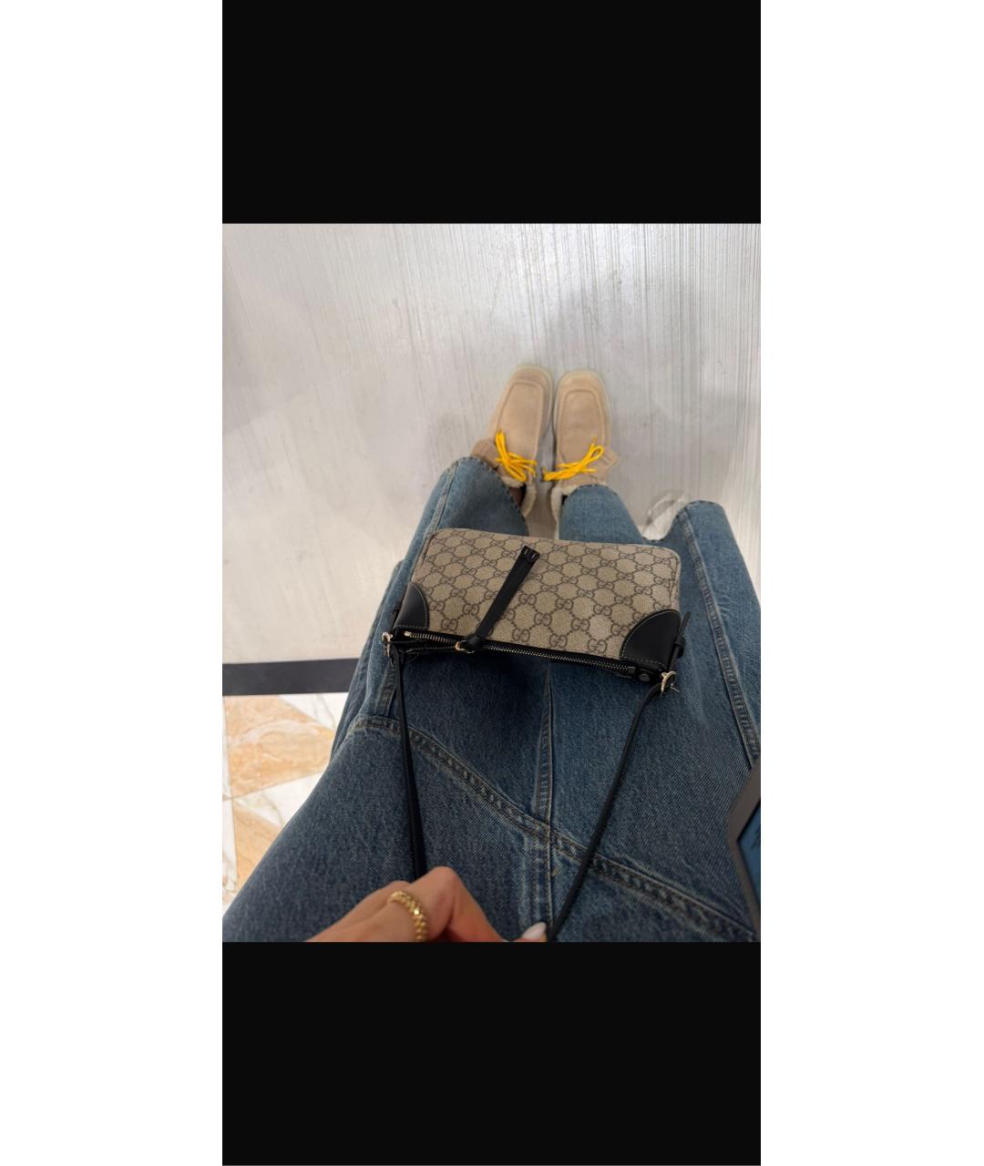 GUCCI Коричневая тканевая сумка с короткими ручками, фото 4