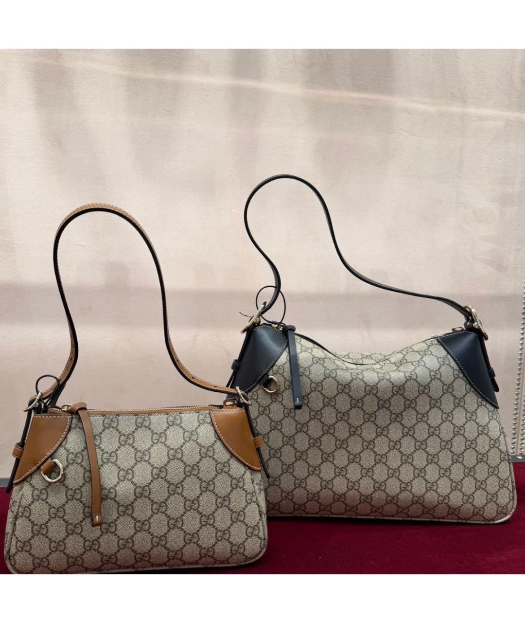 GUCCI Коричневая тканевая сумка с короткими ручками, фото 2