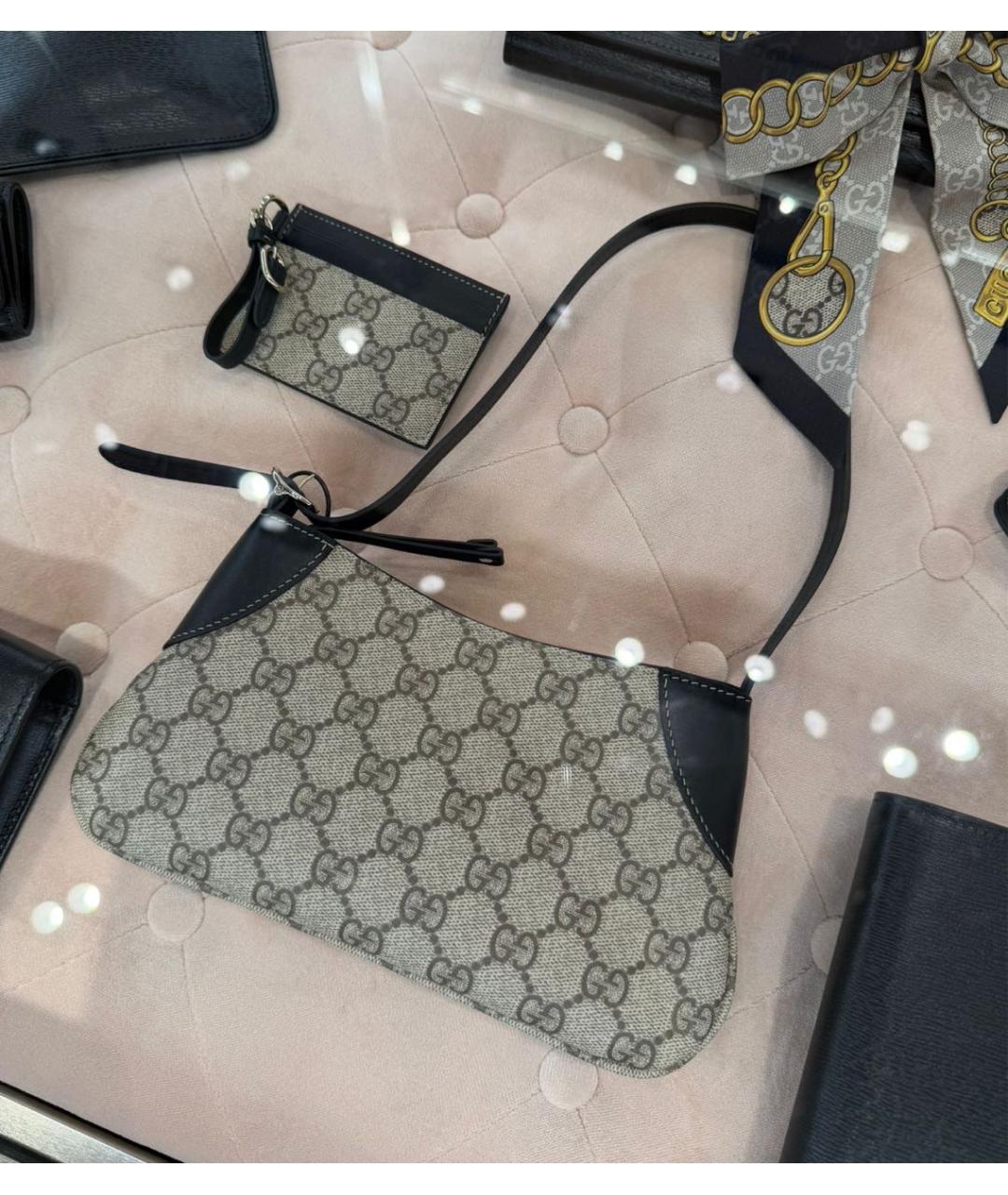 GUCCI Коричневая тканевая сумка с короткими ручками, фото 3