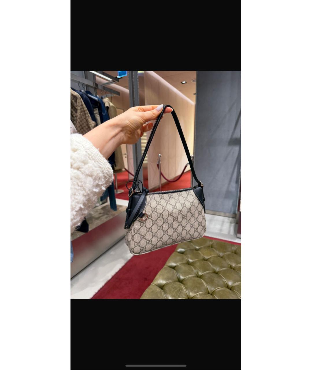 GUCCI Коричневая тканевая сумка с короткими ручками, фото 5