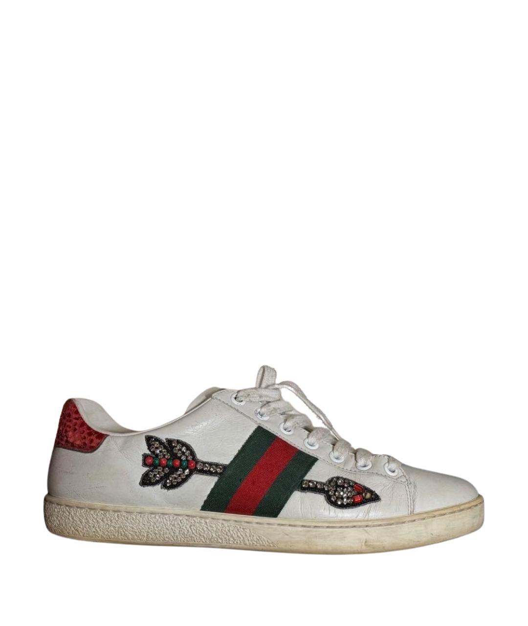 GUCCI Белые кожаные кеды, фото 1