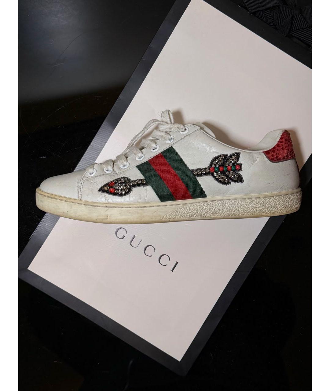 GUCCI Белые кожаные кеды, фото 9