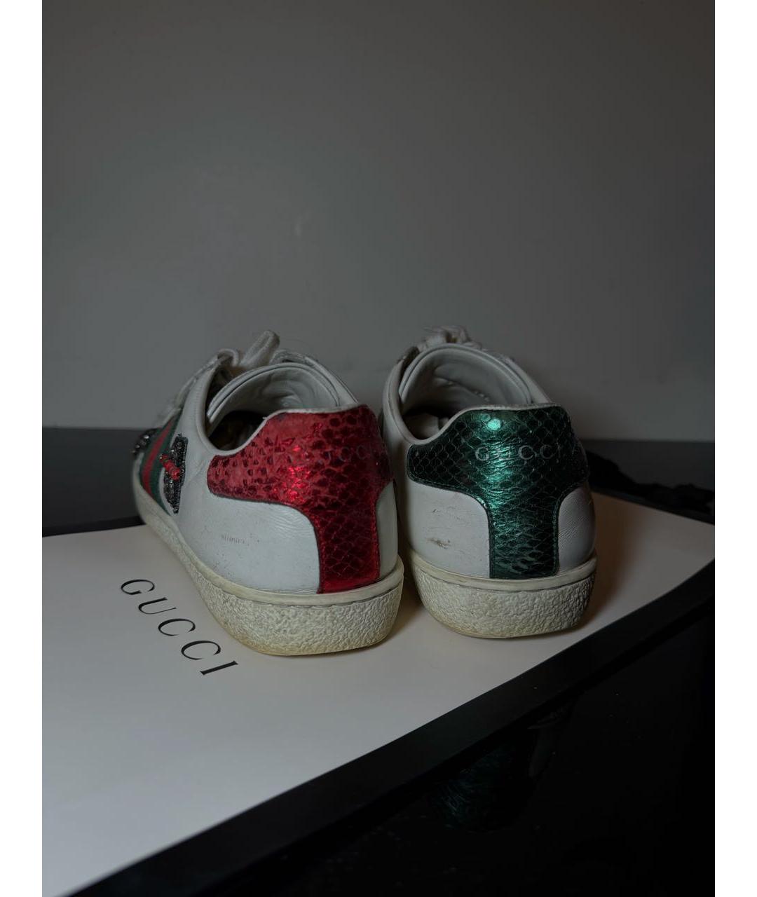 GUCCI Белые кожаные кеды, фото 5