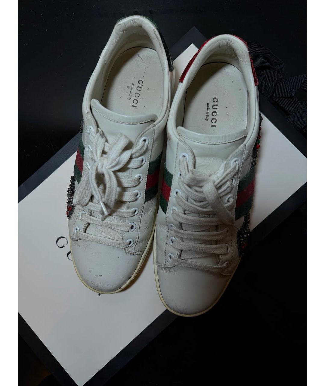 GUCCI Белые кожаные кеды, фото 3