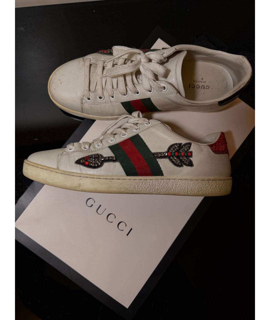 GUCCI Белые кожаные кеды, фото 4