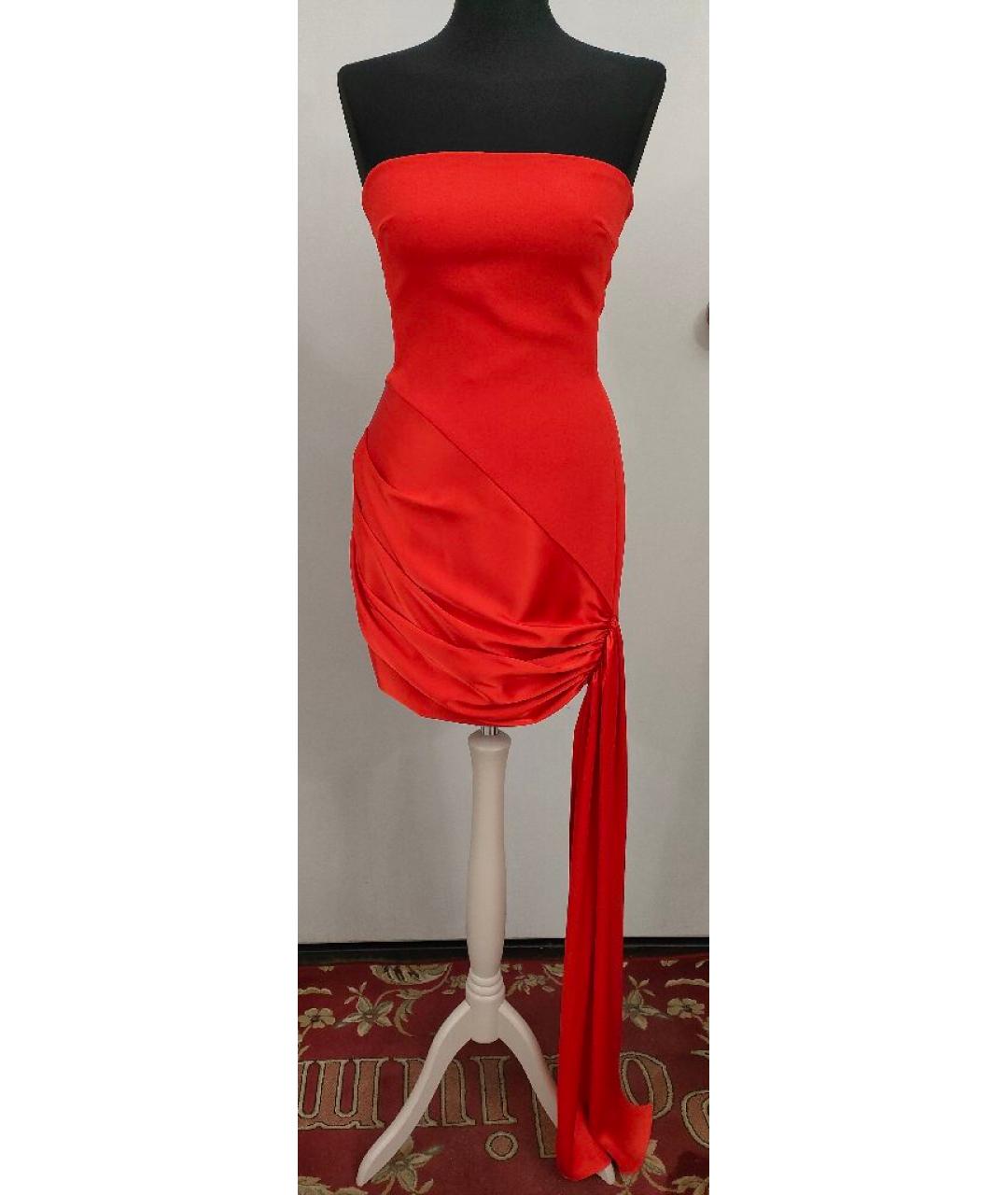 DAVID KOMA Красное ацетатное коктейльное платье, фото 5