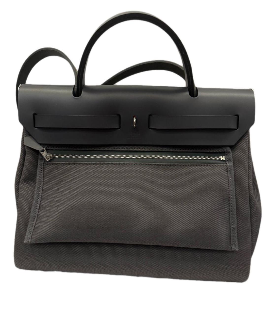 HERMES Серая кожаная сумка с короткими ручками, фото 3