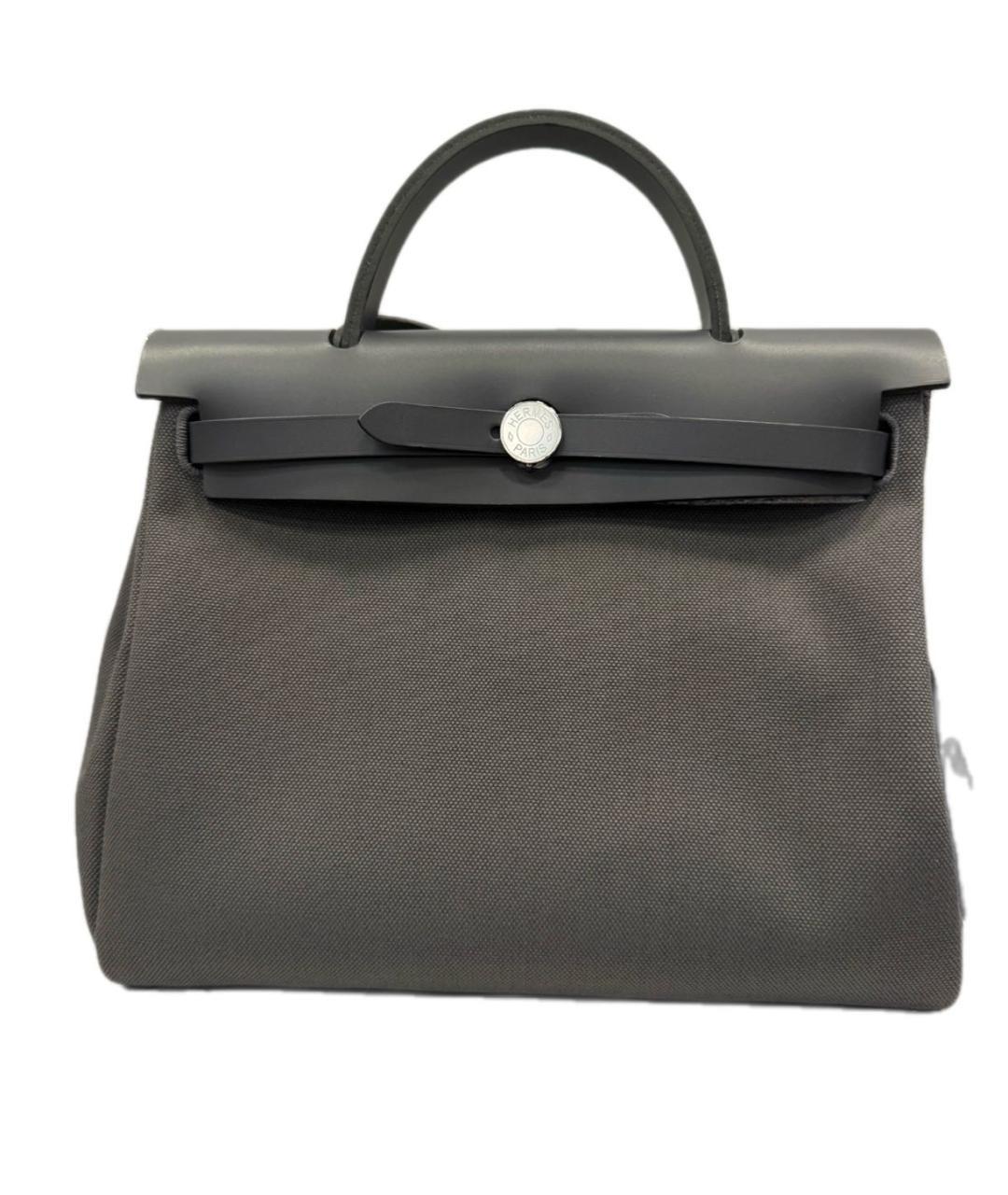 HERMES Серая кожаная сумка с короткими ручками, фото 1
