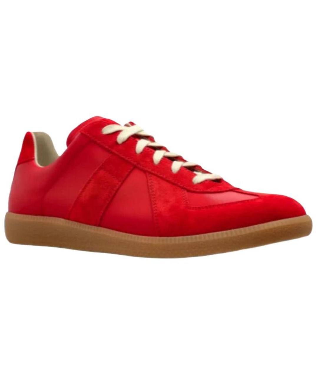 MAISON MARGIELA Красные кожаные низкие кроссовки / кеды, фото 3