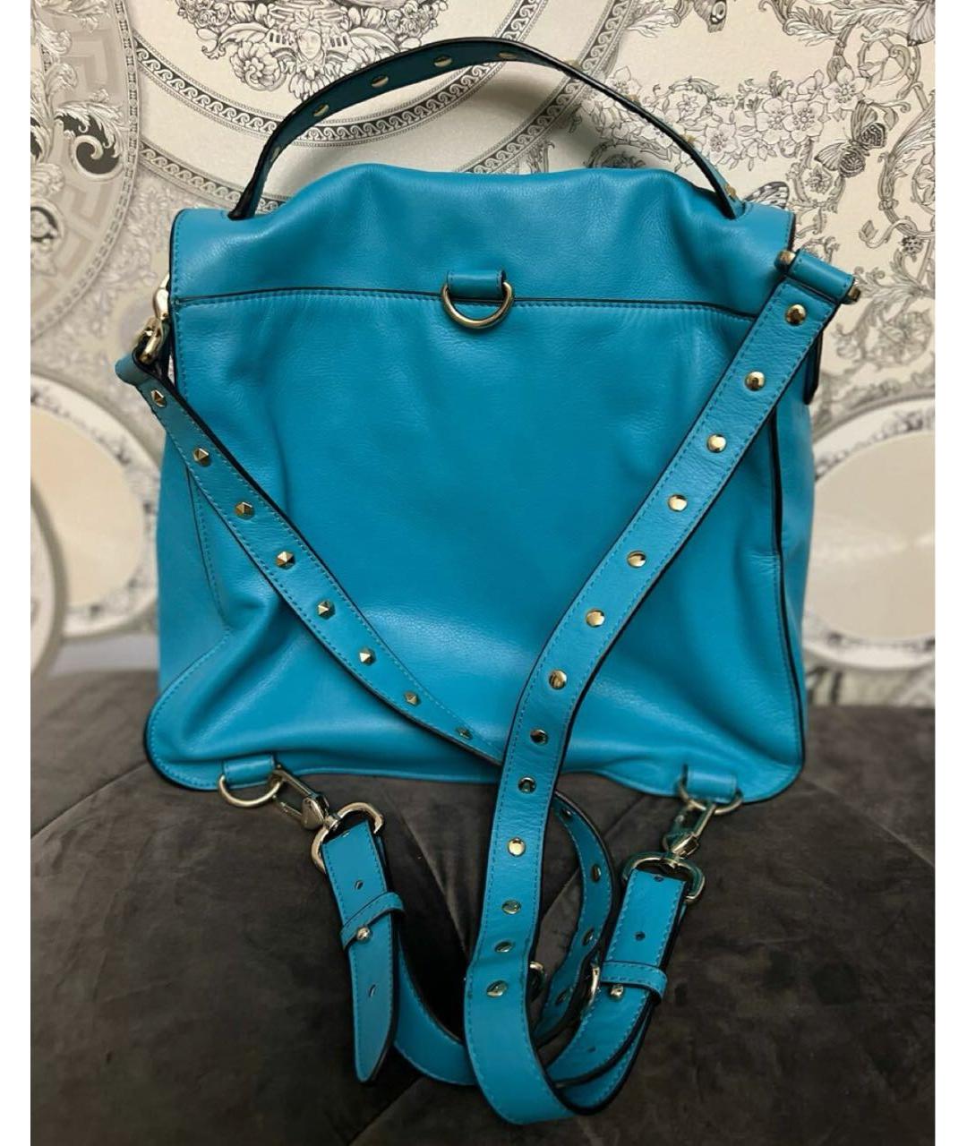TWIN-SET Бирюзовый кожаный рюкзак, фото 2