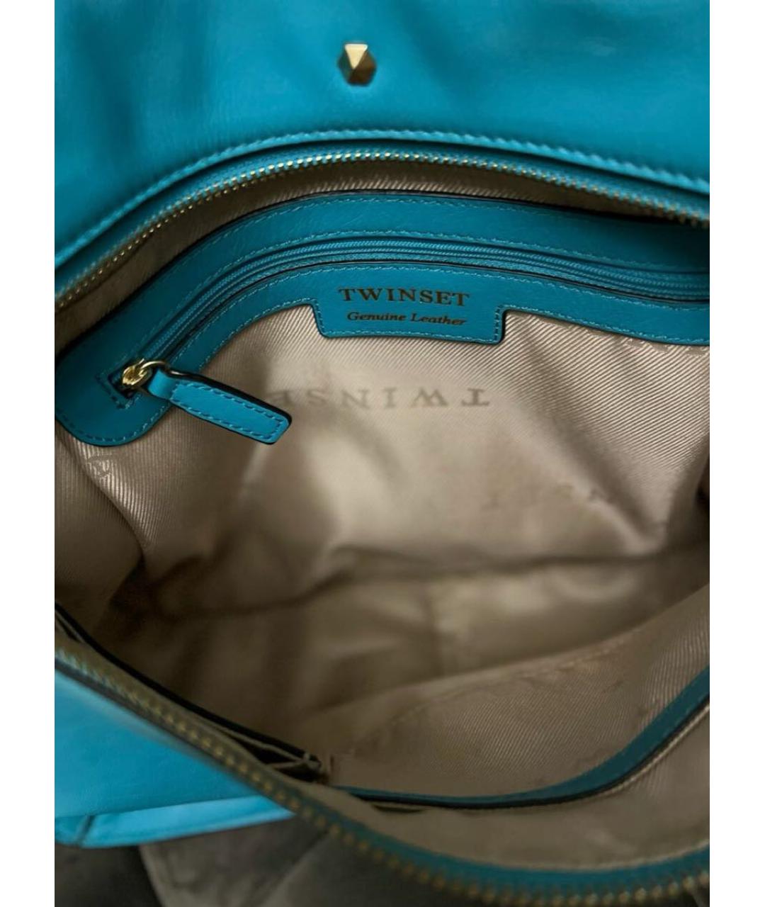 TWIN-SET Бирюзовый кожаный рюкзак, фото 3
