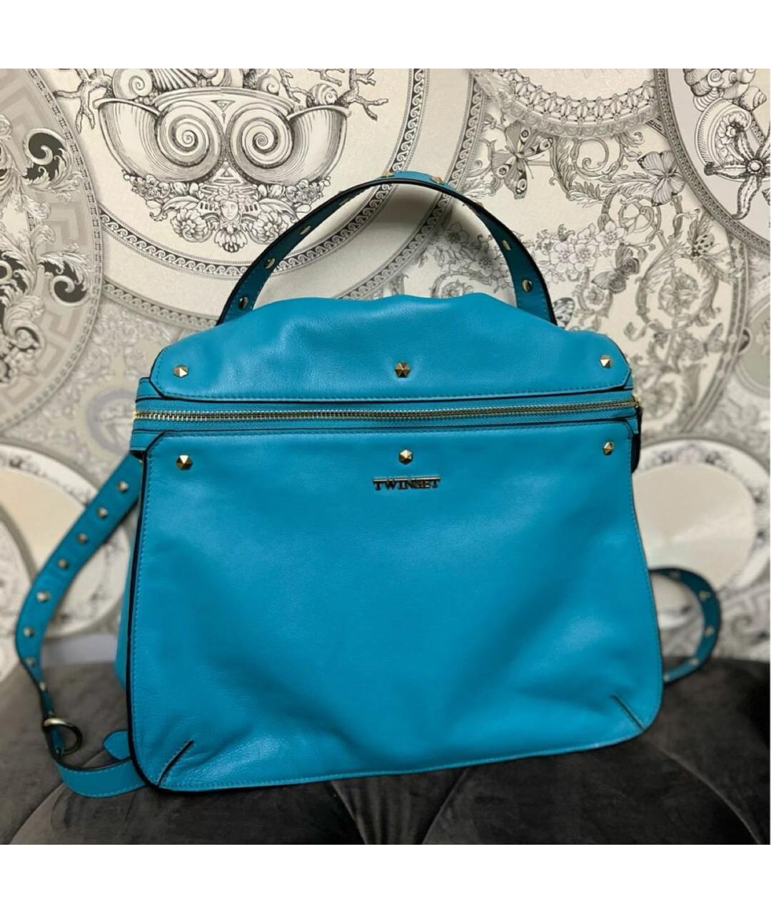 TWIN-SET Бирюзовый кожаный рюкзак, фото 5