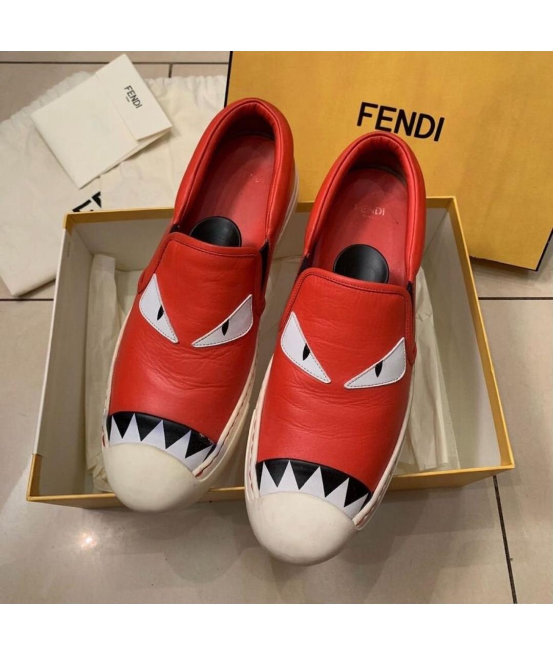 FENDI Красные кожаные слипоны, фото 4