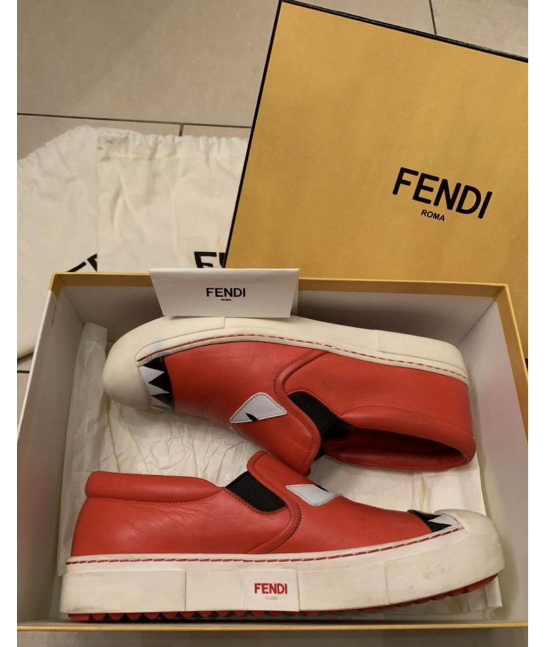 FENDI Красные кожаные слипоны, фото 5