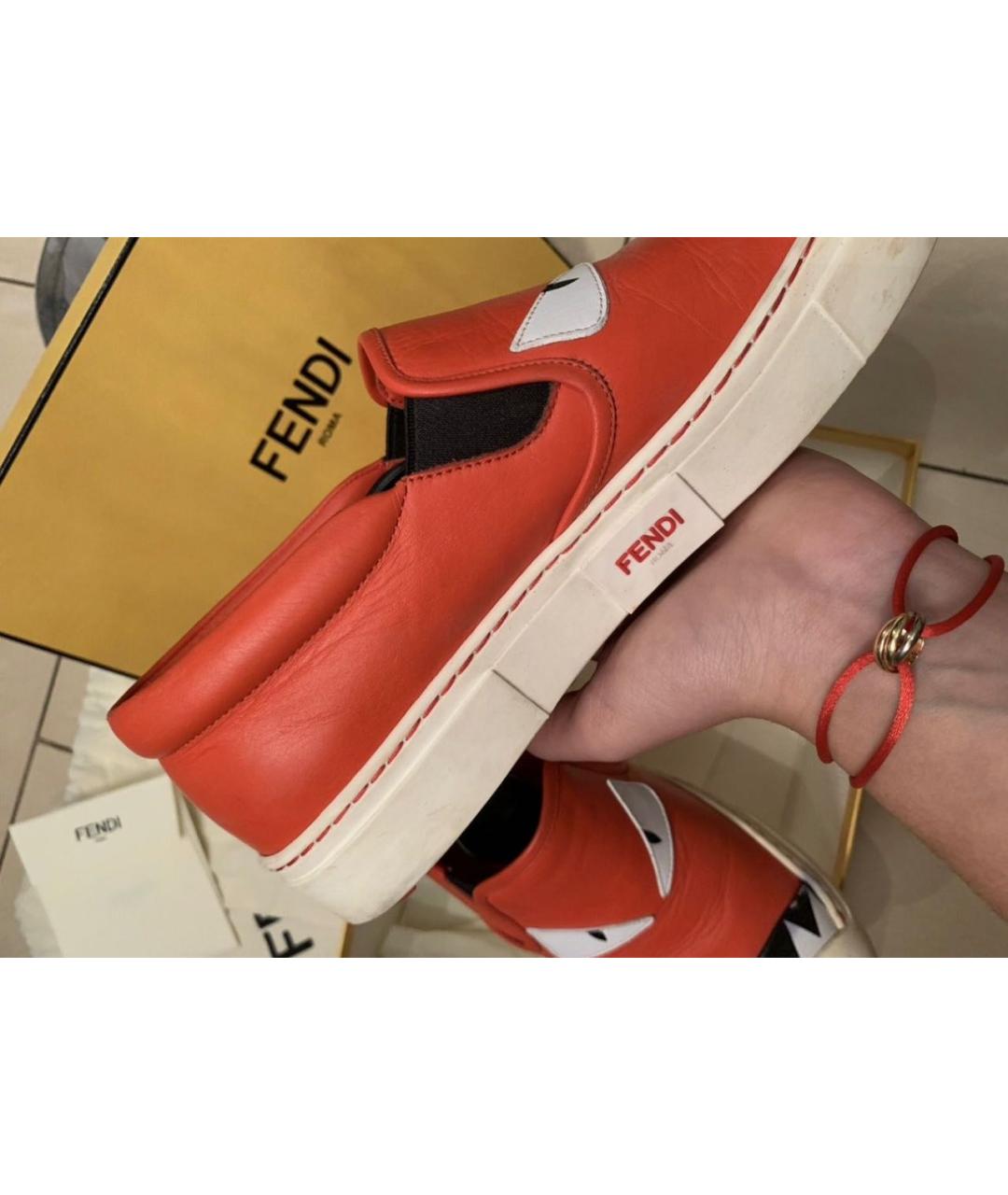 FENDI Красные кожаные слипоны, фото 6