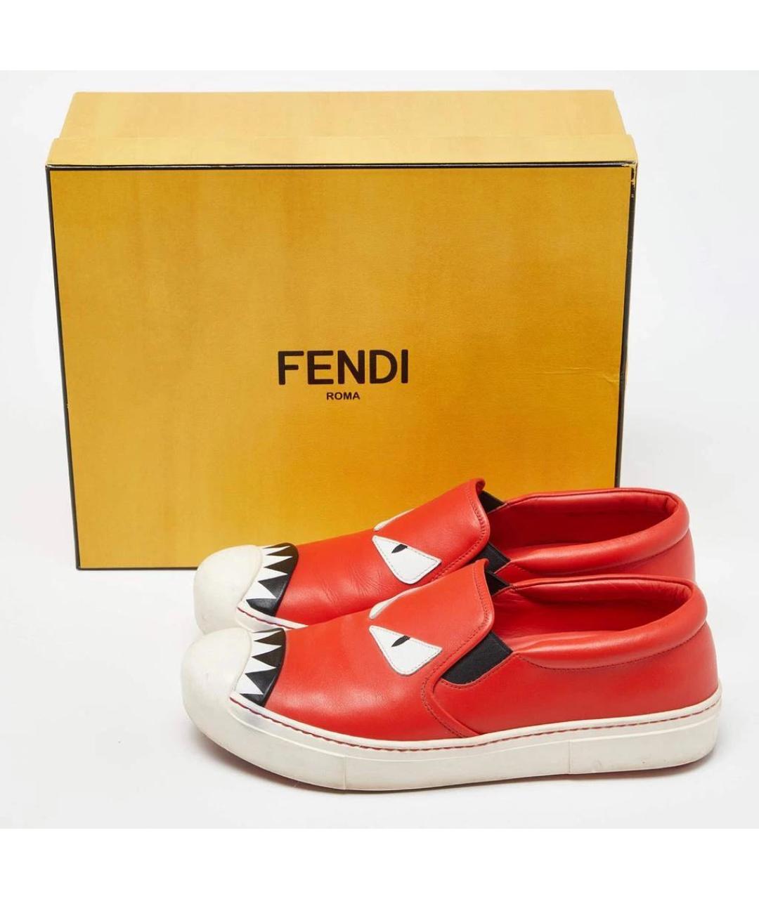 FENDI Красные кожаные слипоны, фото 2