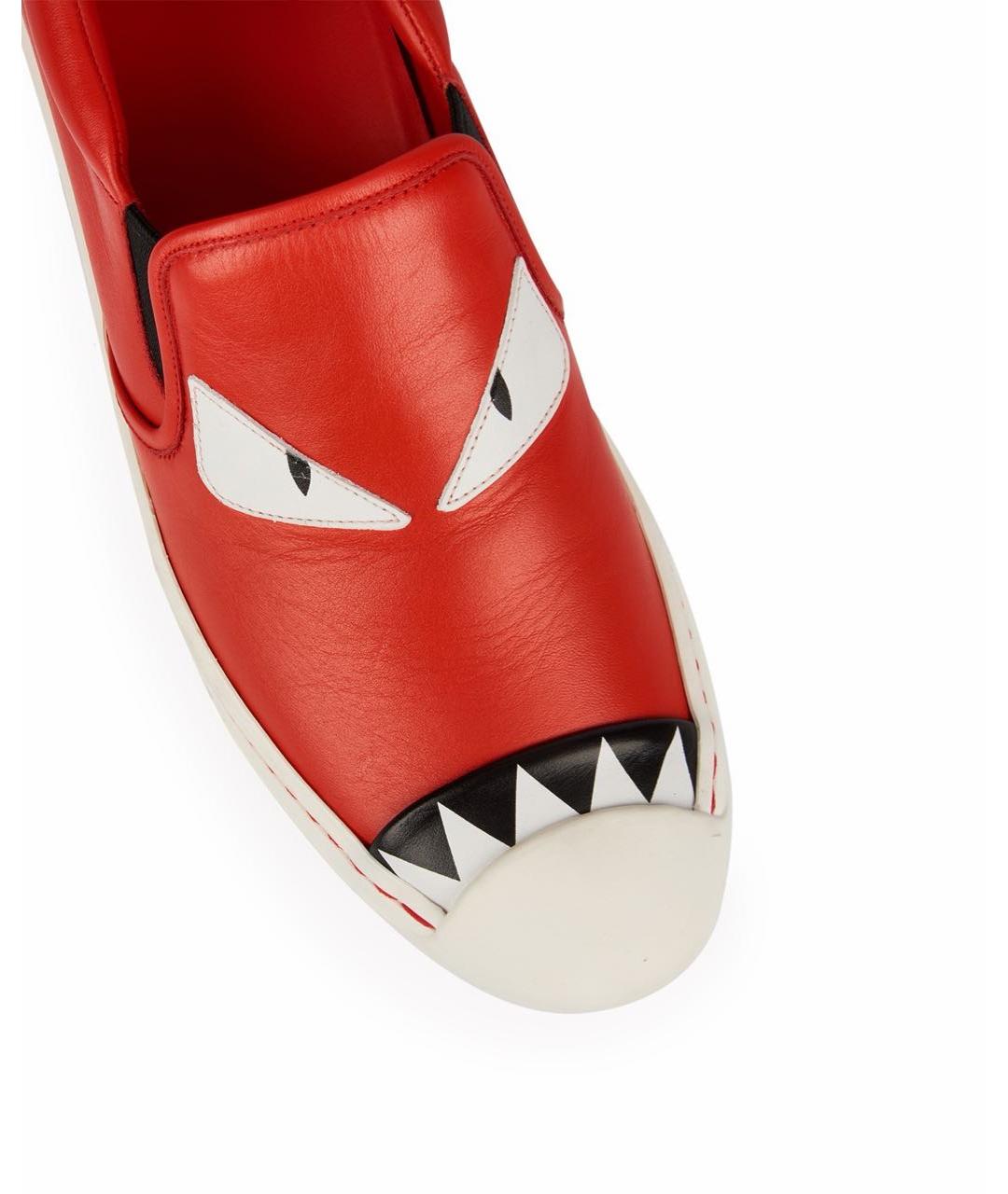 FENDI Красные кожаные слипоны, фото 3