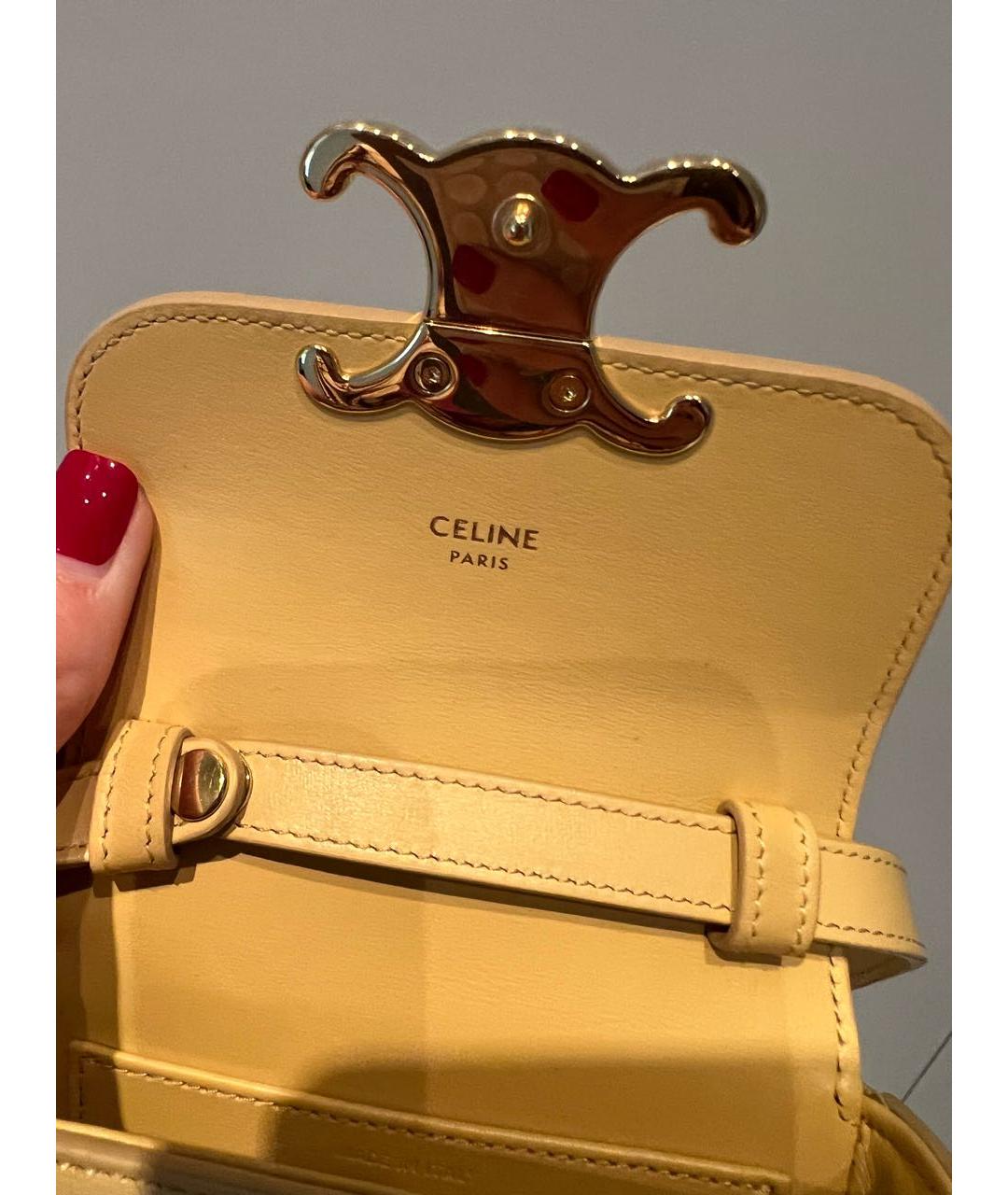 CELINE Желтая кожаная сумка через плечо, фото 4