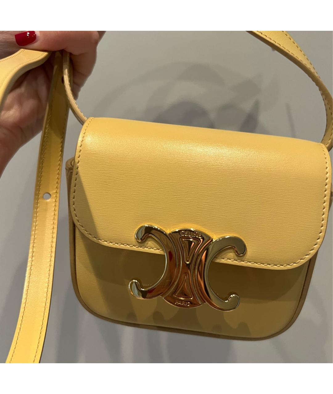 CELINE Желтая кожаная сумка через плечо, фото 5