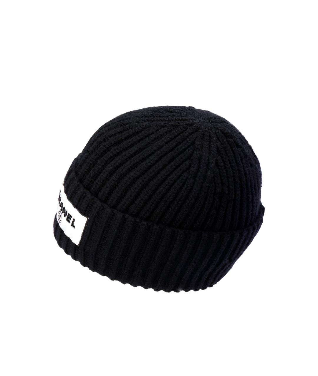 CHANEL Черная шерстяная шапка, фото 2