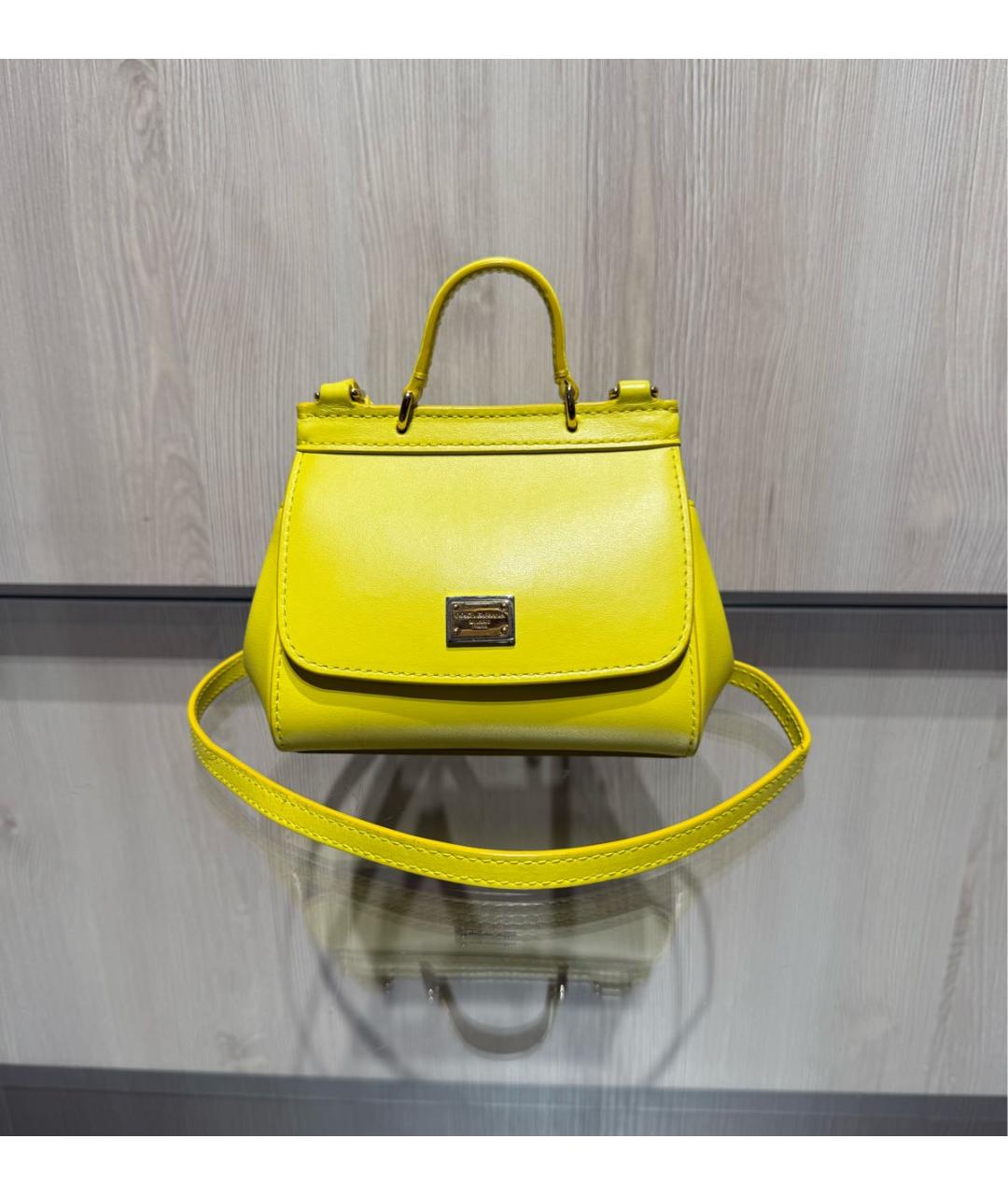 DOLCE&GABBANA Желтая кожаная сумка через плечо, фото 9
