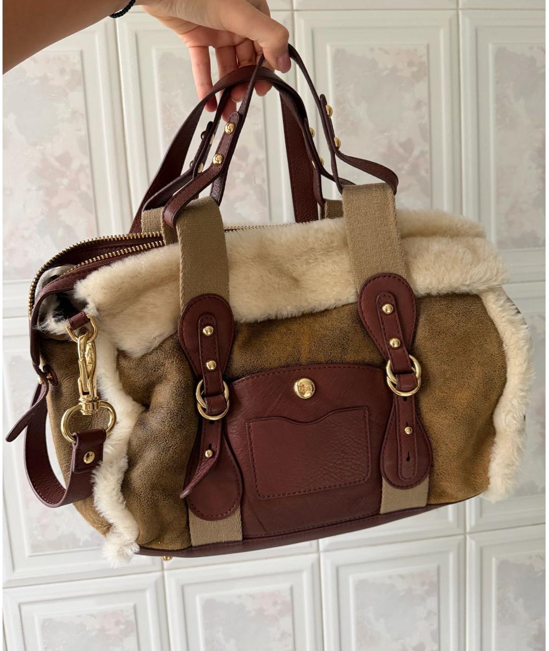 UGG AUSTRALIA Коричневая замшевая сумка с короткими ручками, фото 7