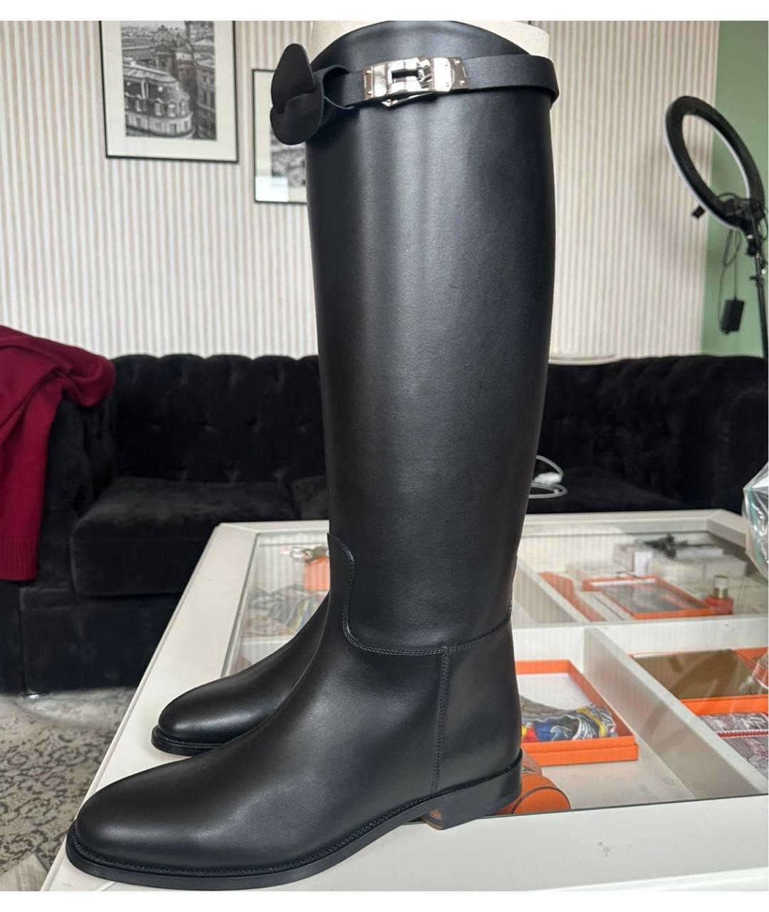 HERMES Черные кожаные сапоги, фото 2