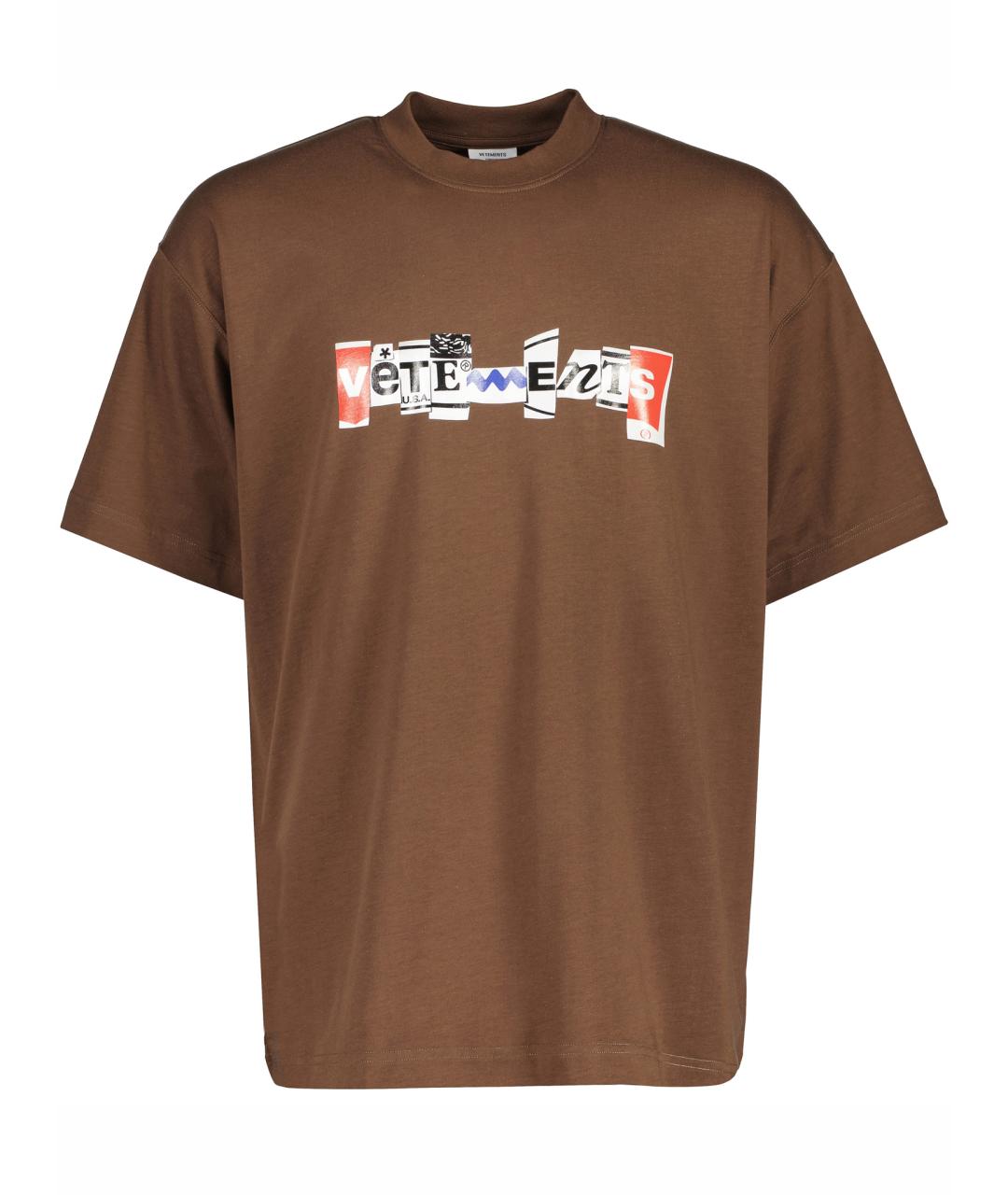 VETEMENTS Коричневая хлопковая футболка, фото 1