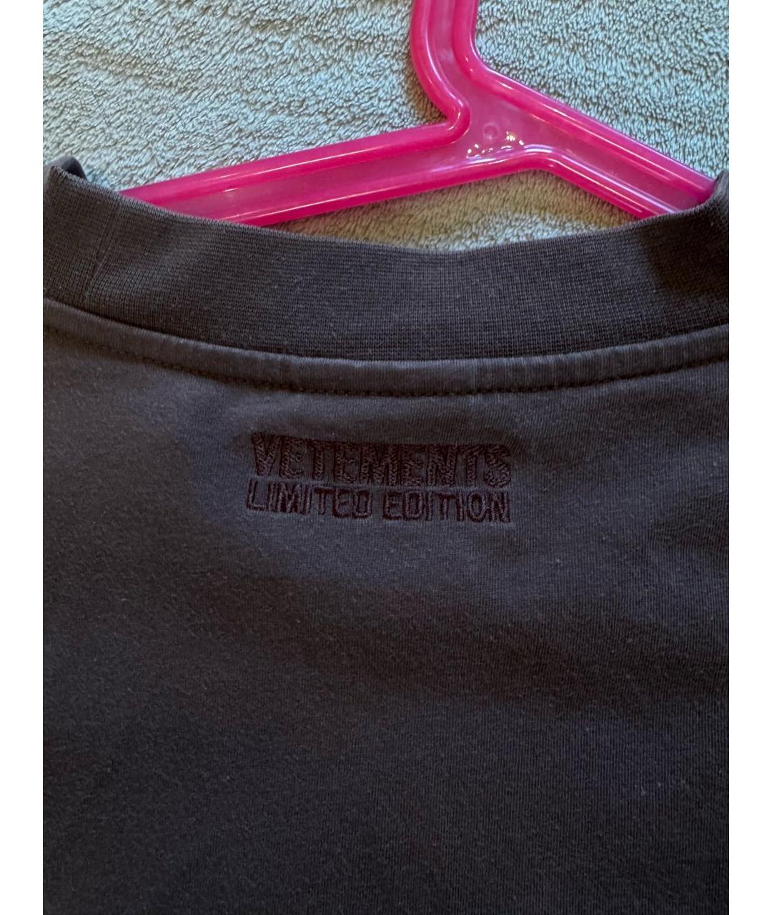 VETEMENTS Коричневая хлопковая футболка, фото 4