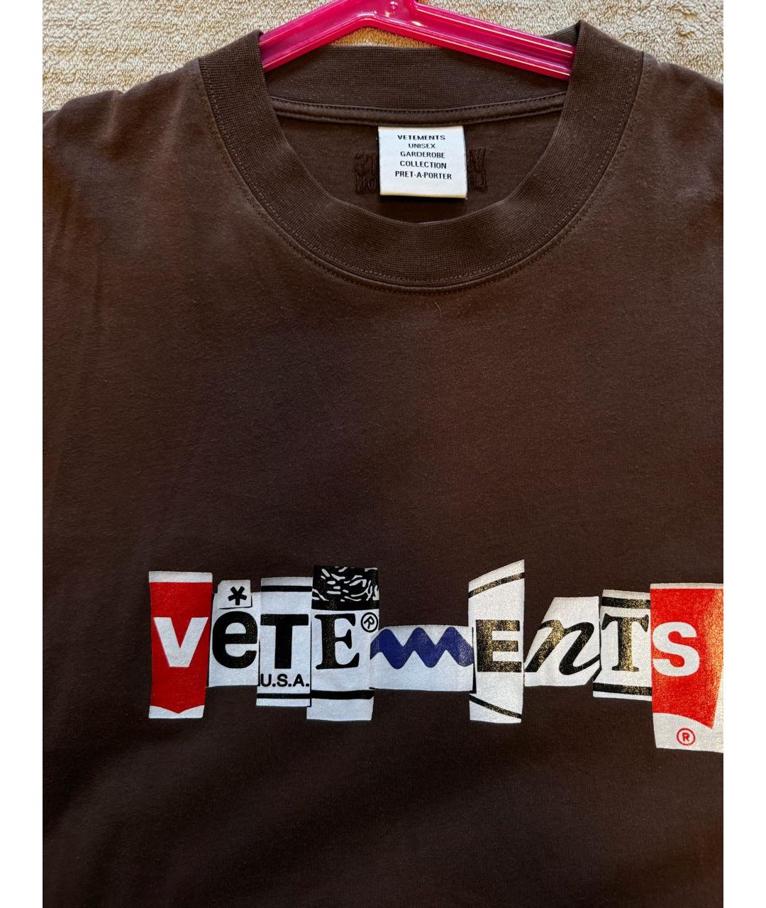 VETEMENTS Коричневая хлопковая футболка, фото 3