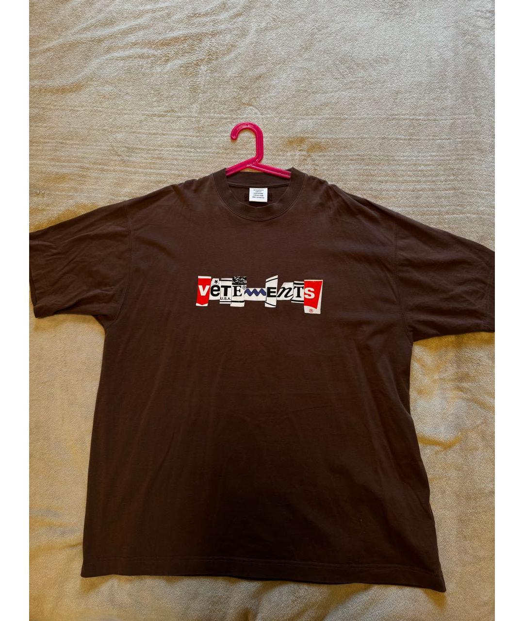 VETEMENTS Коричневая хлопковая футболка, фото 5