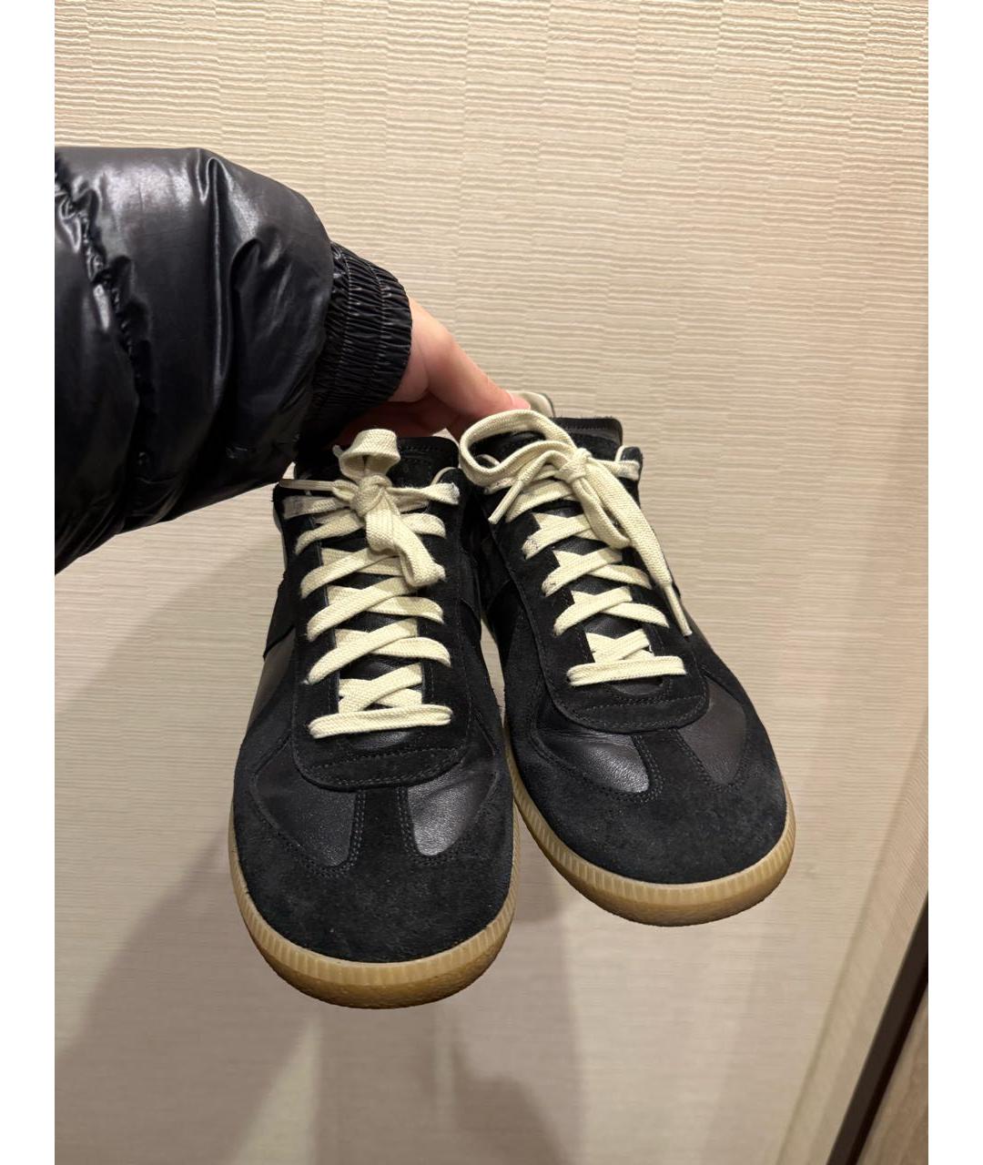 MAISON MARGIELA Черные кожаные низкие кроссовки / кеды, фото 2