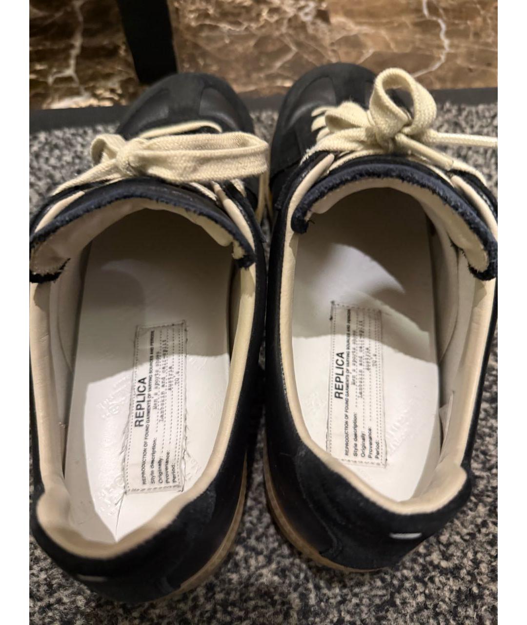 MAISON MARGIELA Черные кожаные низкие кроссовки / кеды, фото 3