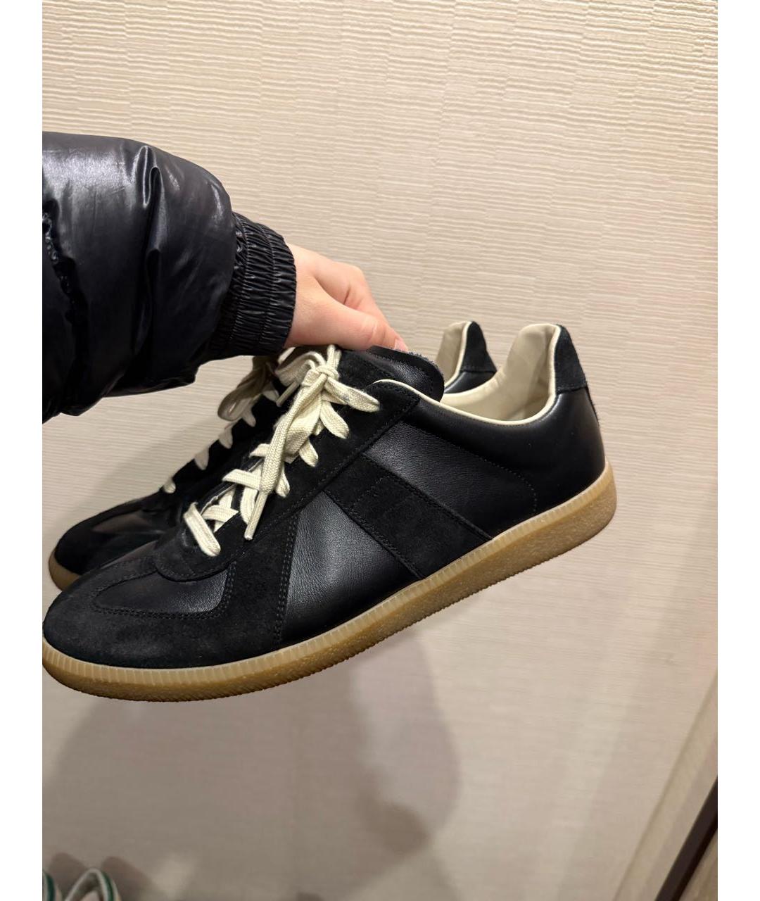 MAISON MARGIELA Черные кожаные низкие кроссовки / кеды, фото 4