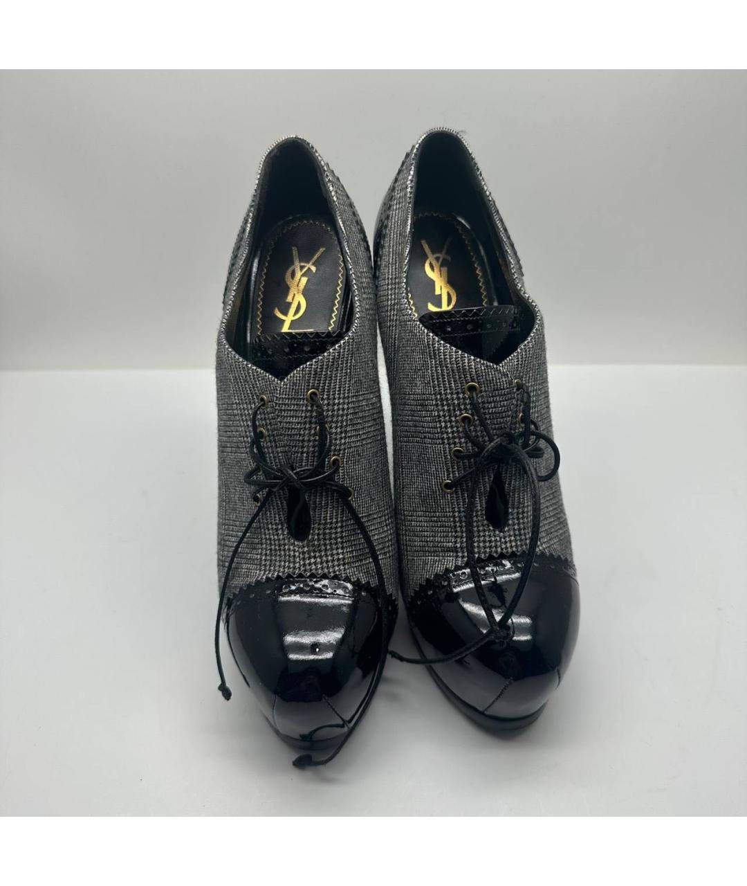 SAINT LAURENT Антрацитовые текстильные ботильоны, фото 2