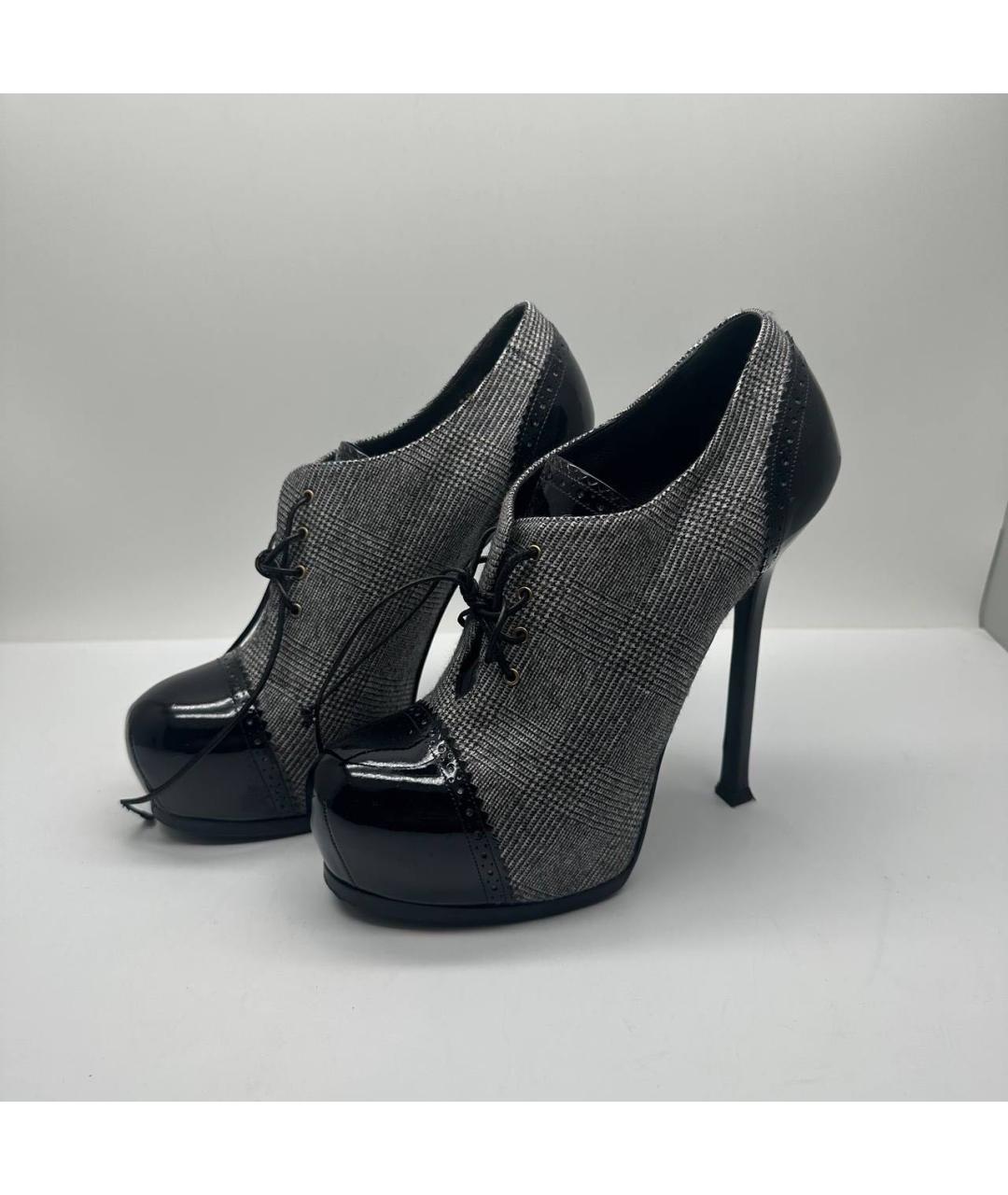 SAINT LAURENT Антрацитовые текстильные ботильоны, фото 5