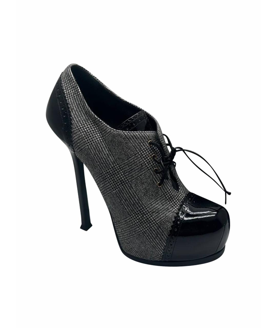 SAINT LAURENT Антрацитовые текстильные ботильоны, фото 1