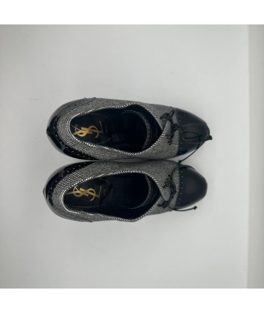 SAINT LAURENT Антрацитовые текстильные ботильоны, фото 3