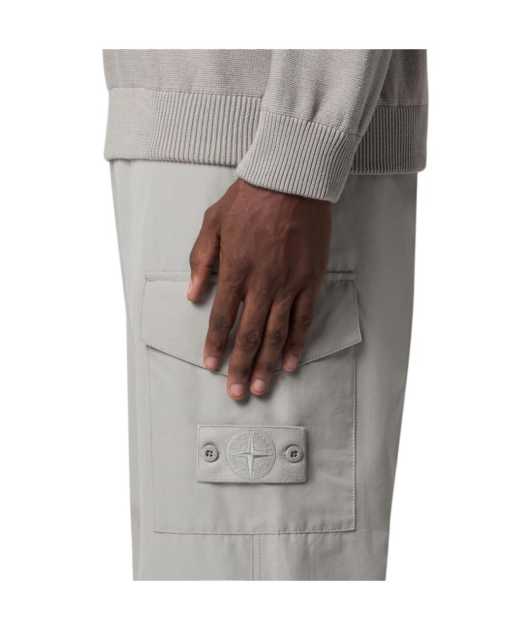 STONE ISLAND Серые хлопковые повседневные брюки, фото 3