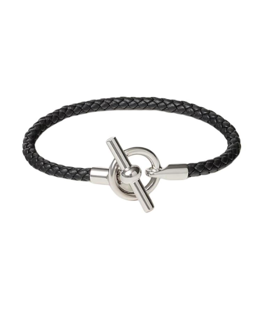 HERMES Черный кожаный браслет, фото 1