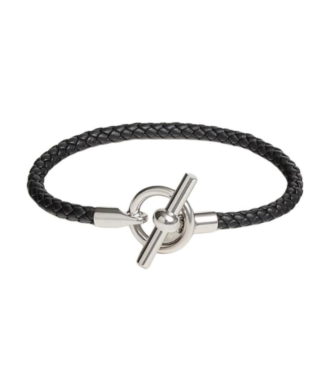 HERMES Черный кожаный браслет, фото 2