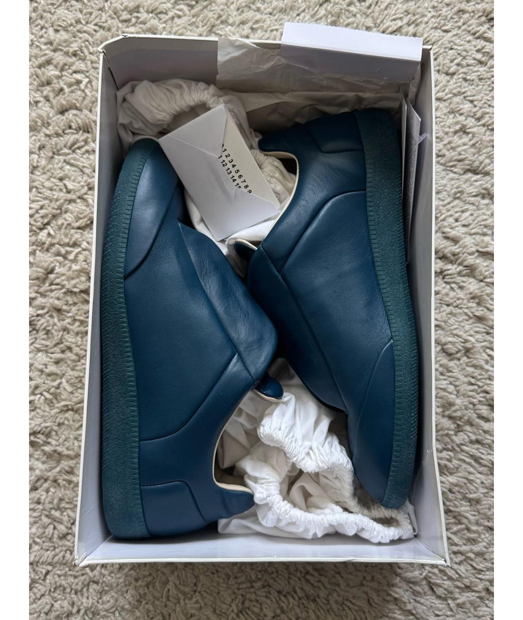 MAISON MARGIELA Темно-синие кожаные низкие кроссовки / кеды, фото 8