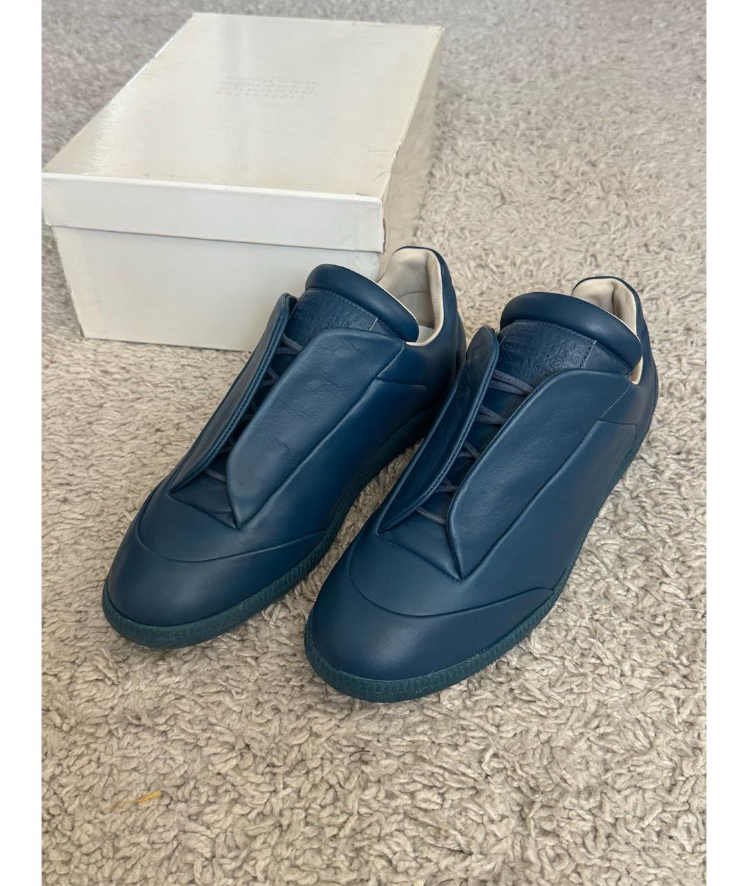 MAISON MARGIELA Темно-синие кожаные низкие кроссовки / кеды, фото 2