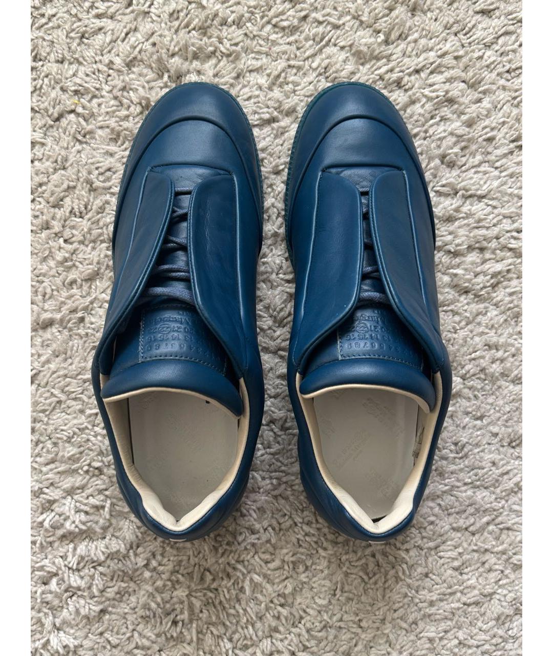 MAISON MARGIELA Темно-синие кожаные низкие кроссовки / кеды, фото 3