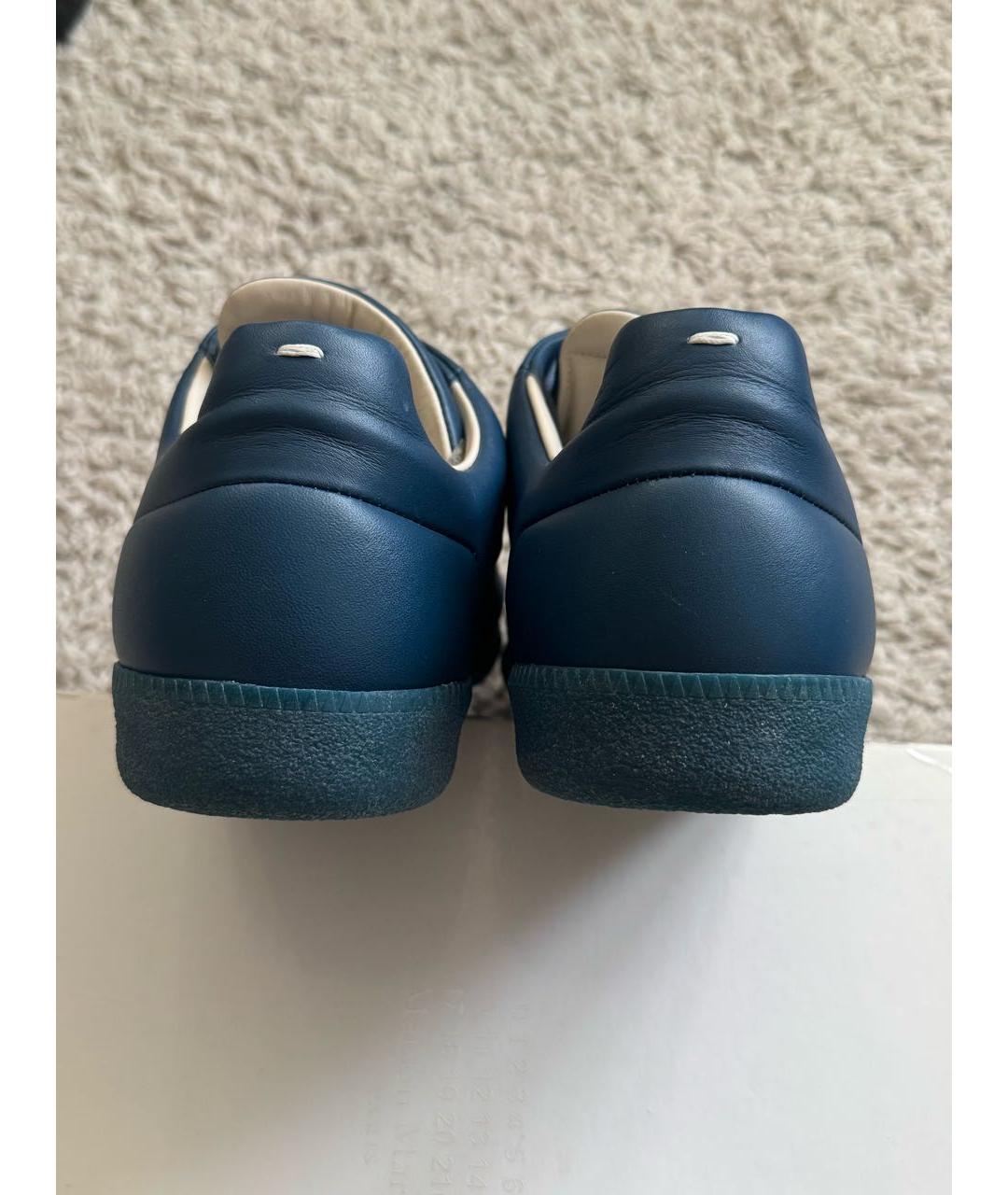 MAISON MARGIELA Темно-синие кожаные низкие кроссовки / кеды, фото 5