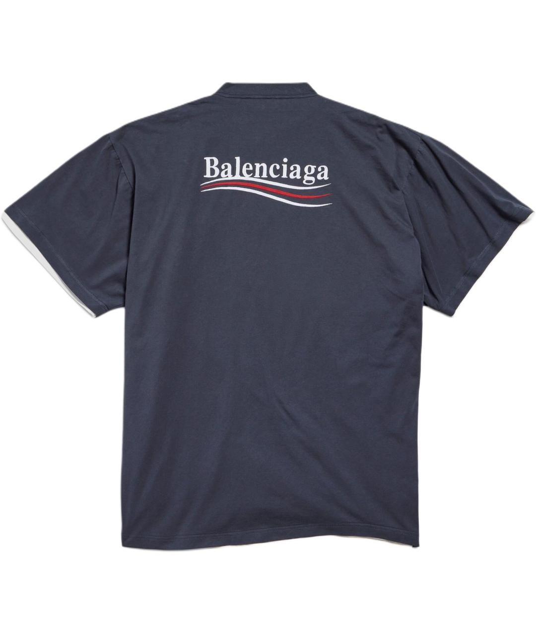 BALENCIAGA Синяя хлопковая футболка, фото 2