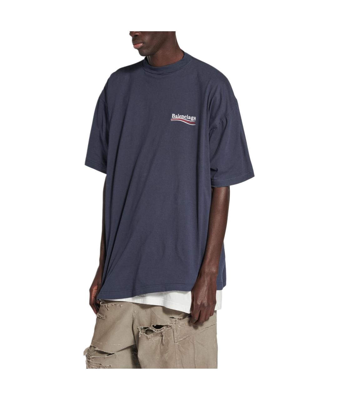 BALENCIAGA Синяя хлопковая футболка, фото 3
